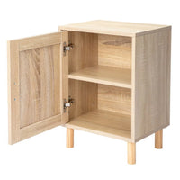 Rattan Nightstand, Rattan Cabinet, Nightstand with Rattan Decorated Door and Solid Wood Legs, End Table with Storage for Bedroom, Living Room, Hallway and Small Spaces, Rustic Natural