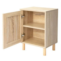 Rattan Nightstand, Rattan Cabinet, Nightstand with Rattan Decorated Door and Solid Wood Legs, End Table with Storage for Bedroom, Living Room, Hallway and Small Spaces, Rustic Natural