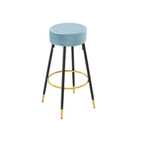 Set of 2 Round Velvet Stools Upholstered, 24 Inches Height Stools with Golden Footrest for Kitchen Island Coffee Shop Bar Home and Balcony, Blue