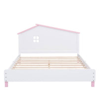3-Piece Bedroom Furniture Set, Full Size Platform Bed Frame with Cute Nightstand & Storage Six-drawer Dresser for Kids Teens Bedroom, No Box Spring Required, Pink&White