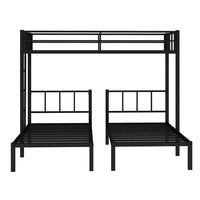 Triple Bunk Bed for 3, Twin over Twin & Twin Bunk Bed with Ladder and Shelf, Can be divided into 3 Beds, Metal Bunk Bed Frame with Safety Rail & Slats Support, No Box Spring Needed, Black