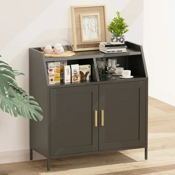 Metal Sideboard Buffet Cabinet,Kitchen Storage Cabinet with Adjustable Shelves and Doors,Modern Sideboard Buffet Table for Living Room Kitchen Dining Room,Black