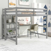 Loft Bed with Desk，Wood Twin Bed Frame with Shelves & Writing Board for Chrildren Adults Boys Girls Teens