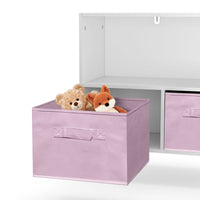 Kids Bookcase with Collapsible Fabric Drawers, Kids Toy Storage Organizer with Bins, Kids Bookshelf and Storage for Boys and Girls for Playroom, Children's Room, Living Room, White+Pink