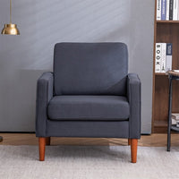 Linen Upholstered Accent Chair, Modern Armchair with Solid Wood Legs, Comfy Reading Arm Chair Single Sofa Chair with Solid Wood Frame for Living Room, Bedroom and Office, Dark Grey