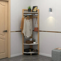 Corner Hall Tree, Wood Corner Floor Shelf with Shoe Bench Entryway Coat Rack with Metal Movable Hooks,Freestanding Clothes Rack Shoes Shelf Organizer for Home Office Bedroom