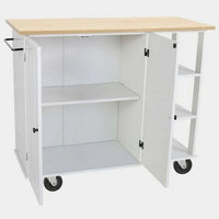 Kitchen Island Cart Wood Kitchen Islands with Large Trolley Cart with Large Cabinet, Towel Rack, Kitchen and Dining Room Utensils Organizer on Wheels,43.15"-White