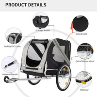 Dog Bike Trailer, Heavy Duty Pet Bike Trailer with 3 Zipper Doors, 2 Whells, Safety Flag, Breathable Mesh Windows, Easy Folding Bicycle Trailer for Medium and Small Sized Pets, Gray
