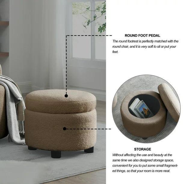 Swivel Barrel Chair with Round Storage Chair, Swivel Accent Chairs for Living Room with Ottoman/Footrest, 360 ° Swivel Club Chairs, Upholstered Teddy Modern Armchair for Bedroom, Office, Hotel, Coffee