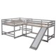 L-Shape Bunk Bed for 4, Quad Bunk Beds with Slide and Built-in Ladder, Full Over Full & Twin Over Twin Corner Bunk Bed for Kids Boys Girls Teens, Gray