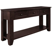 Console Table, 55" Narrow Buffet Sideboard with 3 Drawers and Bottom Shelf, Modern Farmhouse Entryway Sofa Table with Solid Wood Legs and Handles for Living Room, Kitchen, Hallway, Espresso