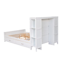 Full Size Bed Frame with 4 Storage Drawers, Wood Full Size Platform Bed with Storage Shelves Headboard, Full Storage Bed with Support Legs for Girls Boys, No Box Spring Needed, White