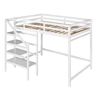 Full Size Loft Bed with Built-in Storage Staircase and Hanger for Clothes,High Wood Loft Bed Frame with Full Length Guard Rail, No Box Spring Needed,for Kids,Teens