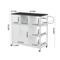 35.43" Rolling Kitchen Island Cart, Kitchen Cart on Wheels with Drawers,Storage Cabinet and Shelves, Rolling Serving Utility Trolley Cart with Towel Rack for Dining Room and Bar, Matt Black + White