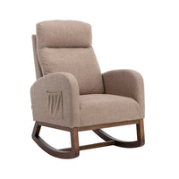 Rocking Chair Nursery, Modern Glider Rocking Chair with Headrest and Thicken Wood Base, Upholstered Nursing Armchair for Living Room, Bedroom, Camel