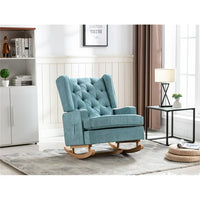 Accent Rocking Chair with Side Pocket, Tufted Upholstered Wingback Glider Rocker Chair for Nursery Living Room Bedroom, Hold up to 300lbs, Mint Green