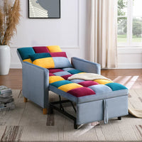 Convertible Sleeper Sofa Chair, Multi-Functional Tufted Recliner Chair with Pillow and Adjustable Backrest, Modern Velvet Sofa Chair for Living Room, Dorm, Apartment, Colorful