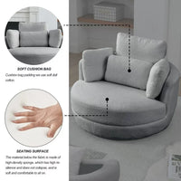 Oversized Swivel Chair with Moon Storage Ottoman for Living Room, Accent Round Loveseat Circle Swivel Barrel Chair for Bedroom Cuddle Chair Sofa Chair Lounger Armchair with 4 Pillows (Gray)