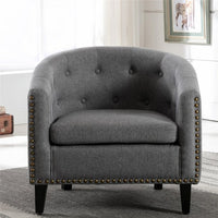 Linen Fabric Tufted Barrel Chair Tub Chair for Living Room Bedroom, Club Chairs with Rubber Wood Legs, 24''D x 28.3''W x 27.5''H, Grey