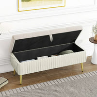 Storage Ottoman Bench, 44.5 inch Button-Tufted Ottoman with Safety Close Hinge, Upholstered Large Storage Bench for Living Room, Entryway, Hallway, Foot Rest, Solid Wood Frame, Support 220lbs, Beige