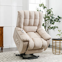Power Lift Recliner Chair for Elderly, Massage Electric Recliner Chair with Heated Vibration Massage Remote Control and Side Pocket, Velvet Recliner Chair for Living Room Bedroom, Beige