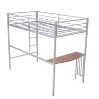 Twin Metal Loft Bed Frame with Desk, Loft Bed with Built-in Ladder and Full-length Guardrail, Space Saving Design, Silver