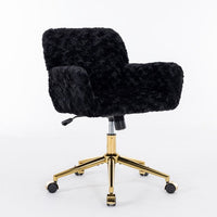 Swivel Office Chair,Upholstered Lounge Reading Chair with Golden Metal Base and Adjustable Height,Comfy Rolling Desk Chair for Living Room,Bedroom,Office,Restaurant,Black