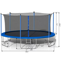 14FT Trampoline with Built-in Zipper, Recreational Trampolines with Ladder and Galvanized Anti-Rust Coating, Kids Trampoline Round Outdoor Trampoline for Family, Weight Capacity: 130 lbs, Blue