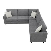 Large L Shape Sofa, Sectional Sofa Couch with 3 Pillows, Modern Upholstered Living Room L-Shape Couch for Office and Home,Weight Capacity 300 LBS/Seat, 91"Lx91"Wx33.5"H, Easy to Assemble, Grey