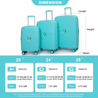 3-Piece PP Luggage Sets(20/24/28in), Expandable Lightweight Hardshell Suitcase with TSA Lock, Divider and Interior Organizer, 360° Double Spinner Wheels, Lake Blue