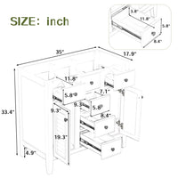 36" Bathroom Vanity Without Sink, Free Standing Single Bathroom Vanity with Two Cabinets and Five Drawers, Solid Wood Frame Bathroom Vanity Cabinet with Soft Closing Louvered Doors, White