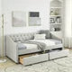 Twin Size Daybed with 2 Storage Drawers, Button Tufted Upholstered Sofa Bed with Nail Head Trim, Daybed with Arms for Bedroom Living Room, 500LBS Weight Capacity, Beige