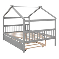 Full House Bed with Twin Size Trundle Bed,House Bed for Kids with Support Legs,Wooden Kids House Full Bed Frame for Toddlers,Kids,Teens.No Box Spring Needed,Gray