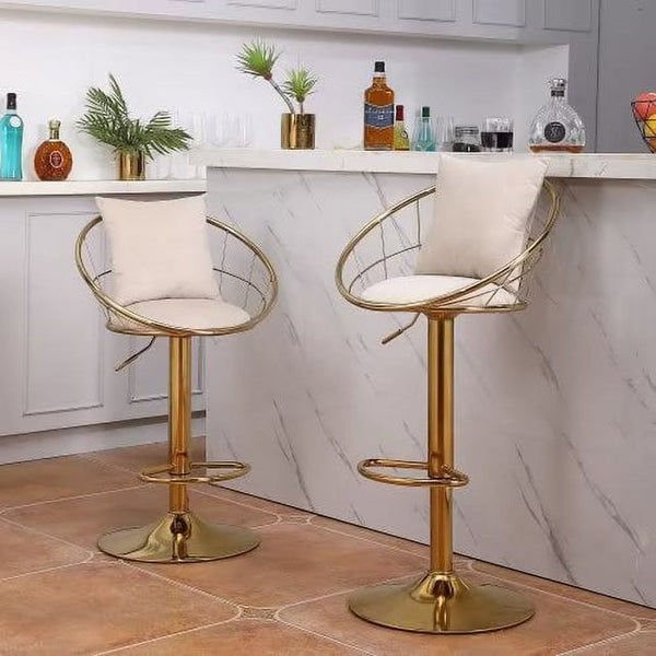 Modern Velvet Bar Stools Set of 2, Swivel Barstools with Golden Legs, Kitchen Island Chairs, Adjustable Counter Height Bar Chair, for Home Bar, Kitchen Island,Pub, Cafe, WHITE
