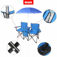 Loveseat Camping Chair with Removable Umbrella,Portable Folding Chair with Cooler Bag & 2 Cup Holders & Carrying Bag, Foldable Patio Chair for Travel, Fishing, Picnic