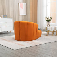 Modern Velvet Accent Chair with Ottoman, Upholstered Armchair with Wooden Frame, Single Leisure Barrel Chair for Living Room, Bedroom, Dorm, Orange