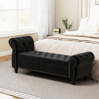 TRIPLE TREE 64.5" Velvet Storage Bench, Upholstered Tufted Ottoman Bench with Storage and Rolled Arm, Large Storage Space End of Bed Bench for Bedroom Living Room Entryway, Black