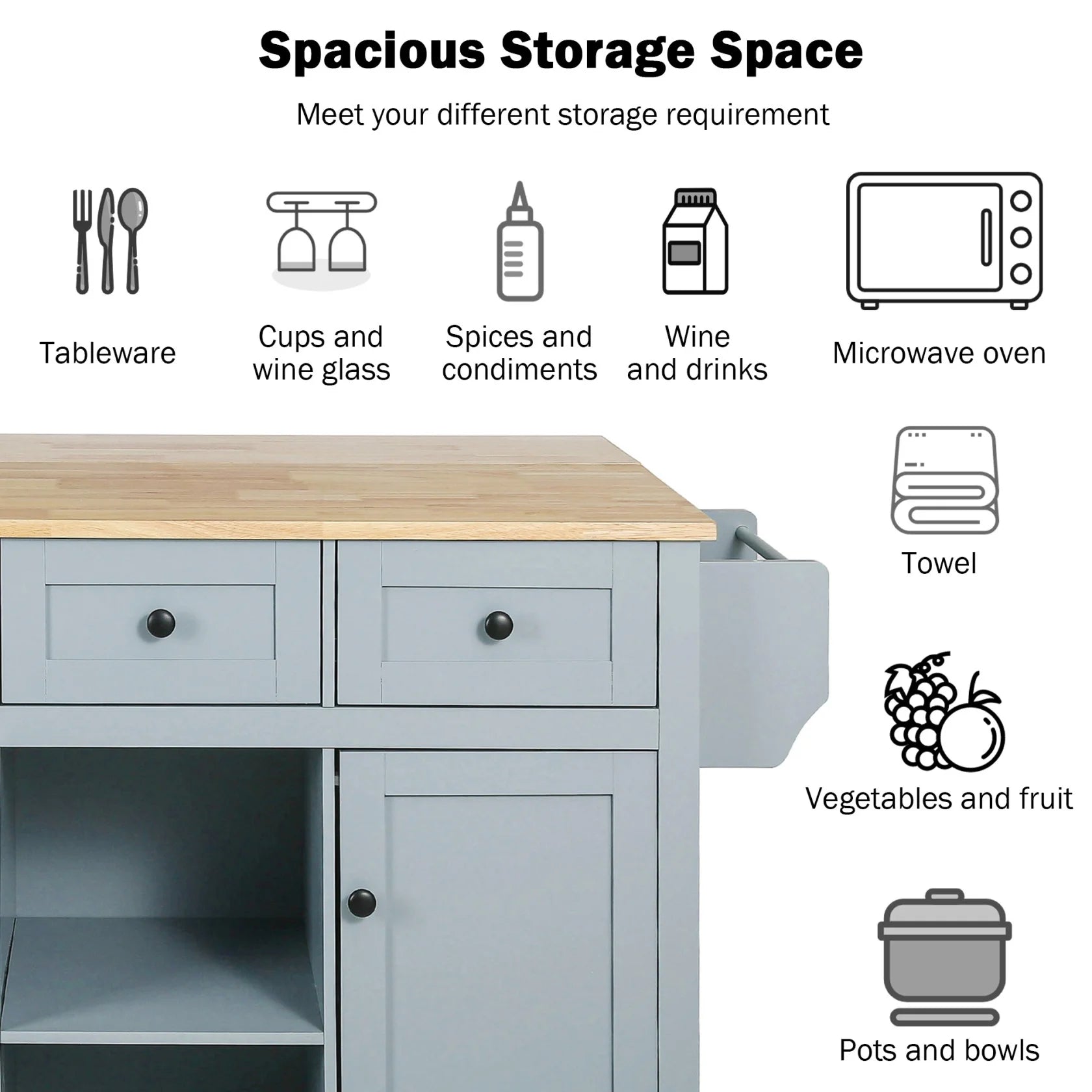 344.49Kitchen Island Cart with Drop-Leaf Counter Top, Rolling Mobile Kitchen Island Kitchen Storage Cabinet Kitchen Cart on Wheels with Internal Storage Cabinet, Spice Rack, Towel Rack & 3 Drawers, Blue