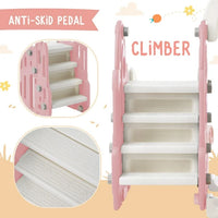Toddler Slide and Swing Set, 4-in-1 Kids Slide with Height Adjustable Swing, Basketball Hoop and Climber Stairs, Toddler Playground Toddler Playset for Indoor Outdoor, Pink and White