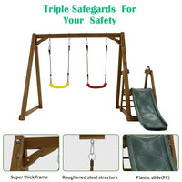 Wood Swing Sets for Backyard, 2 in 1 Outdoor Swing Set with Slide and Climbing Rope Ladder, Kids Backyard Playset, Playground Sets for Backyard