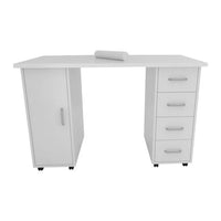 Manicure Table, Nail Table for Nail Tech with Controllable Wheels and Drawers, Wooden Salon Spa Nail Table, White