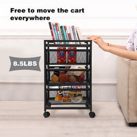 3-Tier Shelving Wheeled Organizer,Mesh Storage Drawer Cart with Lock on Wheels,Printer Stand Filing Cabinet with Pull Out Drawers for A4 Sized Document for Office/Kitchen/Bedroom/Laundry