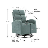 Swivel Rocking Chair for Nursery, Modern High Back Upholstered Recliner Rocker Chair with Metal Base and Side Pocket, Comfy Leisure Single Sofa Chair for Living Room Bedroom Office, Light Blue
