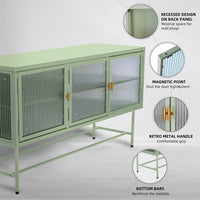 TV Console TV Stand, Enclosed Storage Display Cupboard with Wide Countertop Glass Doors & Detachable Shelves, Stylish Fluted Glass TV Table for Living Room, 47.40"Lx15.90"Wx26.10"H, Mint Green