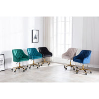 Swivel Shell Office Chair,Velvet Tufted Upholstered Desk Chair with Metal Star Base and Tufted Back,Vanity Chair, Height Adjustable Shell Shape Computer Armchair for Living Room Bedroom Office,Green