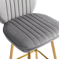 Bar Stools Set of 2, Modern Counter Height Barstools with Soft Back, 2PCS Velvet Upholstered Dining Chairs with Gold Footrest and Metal Legs, Armless Bar Chairs for Kitchen Island Bar, Gray
