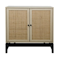 Natural Rattan Sideboard Buffet Cabinet, Wood Accent Storage Cabinet with 2 Rattan Doors & 1 Adjustable Shelf, Cupboard Console Table with Metal Base for Kitchen Hallway Entryway Living Room, Natural
