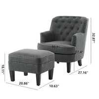 Accent Chair with Ottoman,Upholstered Sofa Chair and Foot Stool Set,Linen Reading Chair with Nail Head Trim,Tufted Arm Chair with Solid Wood Legs,for Living room Bedroom Office,Beige