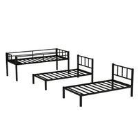 Triple Bunk Bed, Metal Twin over Twin & Twin Bunk Beds for 3 with Guardrails, Ladder & Small Table, Detachable 3 Bunk Beds for Children, Teens, Adults, No Box Spring Needed, Black