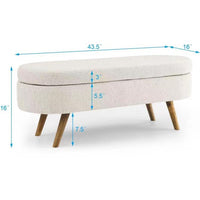 Oval Storage Bench 43.5" Modern Linen Fabric Upholstered Entryway Bench with Rubber Wood Legs Ottoman Bench Indoor Storage Bench for Living Room, Bedroom, End of Bed, Entryway, Bed Side, Beige
